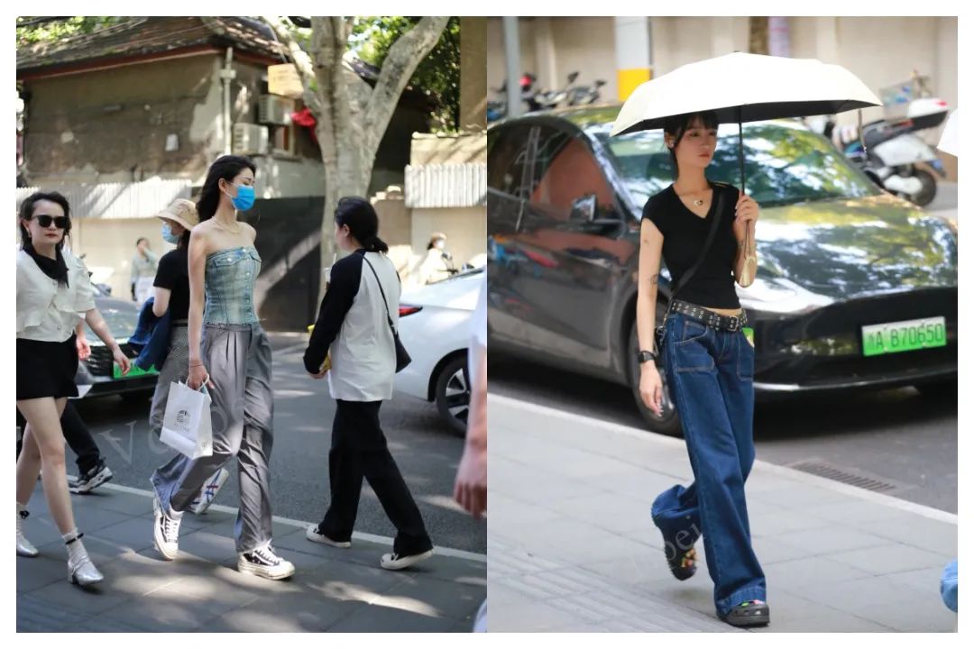 被上海安福路街拍惊艳到了！都在穿“阔腿裤+浅口鞋”，洋气显高