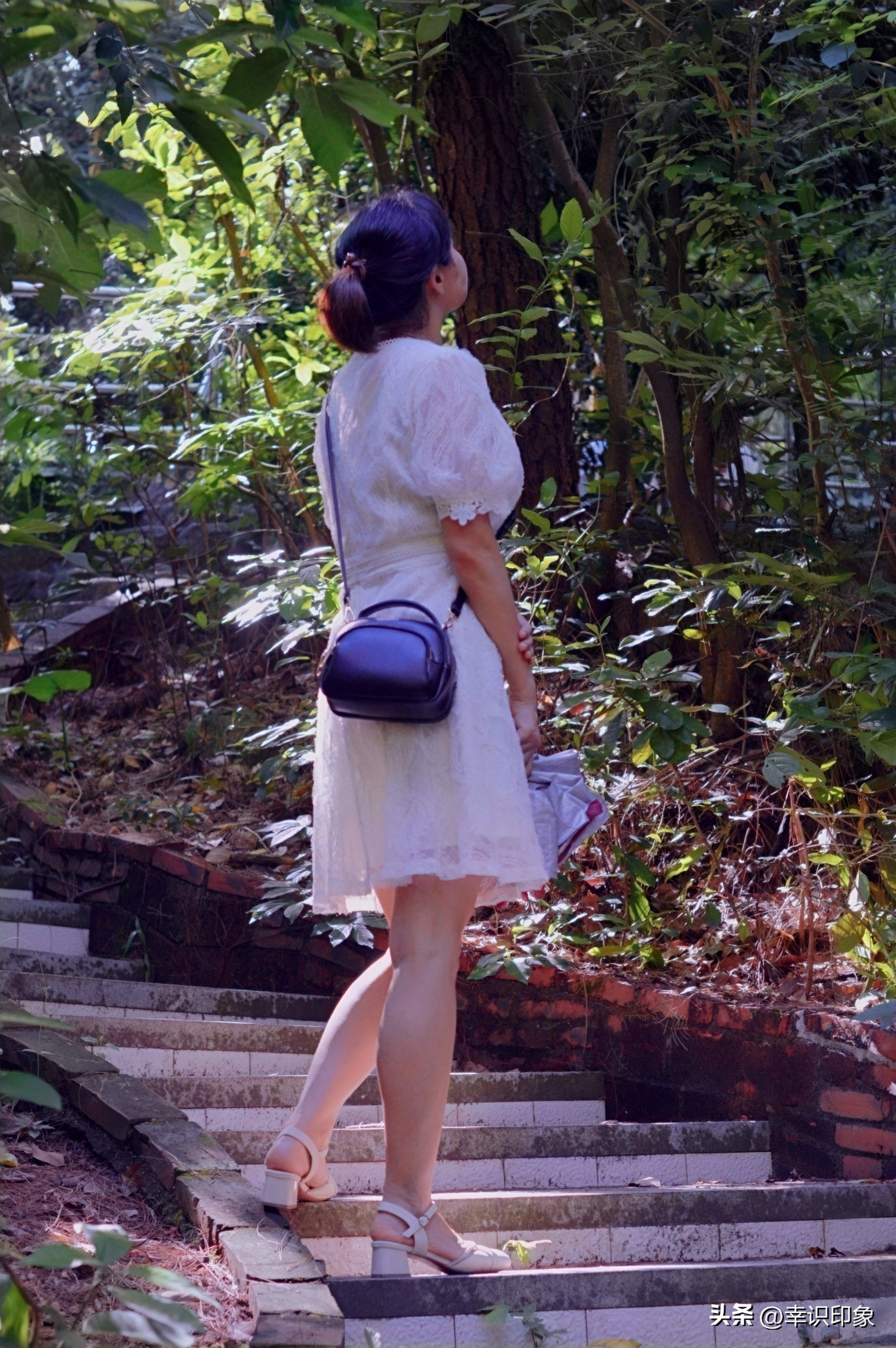 深圳南山公园随拍：身穿白色连衣裙的四十多岁的女人